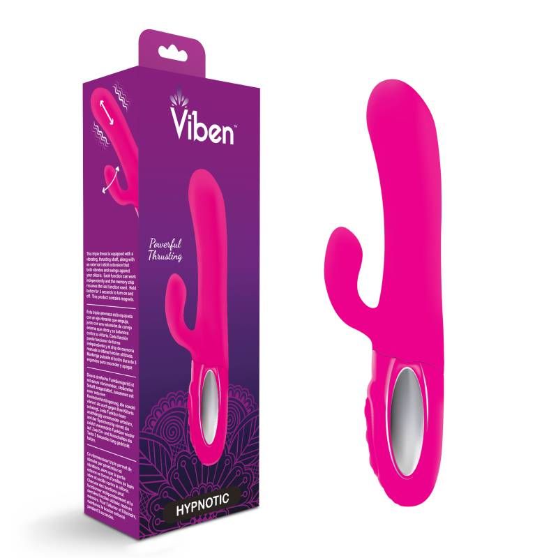 Viben Hypnotic Thrusting Rabbit Vibe w Swinging Clit Stim Hot Pink Viben